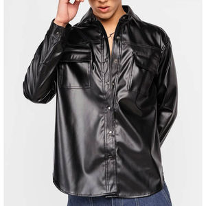 Chemise en cuir sur mesure de qualité supérieure hommes col rabattu boutons de corne coupe ajustée respirant antibactérien solide teint uni avant - Product Image 1