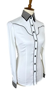 เสื้อคาวบอยโชว์แบบตะวันตกทำด้วยมือบนผ้าแพรแข็งแบบยืด - Product Image 2