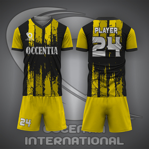 Conjunto de Uniforme de Fútbol Personalizado en Negro, Naranja y Azul Marino, Transpirable, Ligero, 100% Poliéster, Incluye Camiseta y Pantalones Cortos - Product Image 2