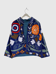 Veste à col mandarin brodée à la main avec motif géométrique, manches longues, style velours, design blouson pour adulte, idéale pour l'automne - Product Image 2