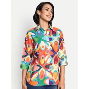 <b>Women's</b> Oversized Classic Solid Shirt Quirky Abstract Multi-Colour Digital Printed Striped Pattern Casual Summer Button Thin - Product Image 3