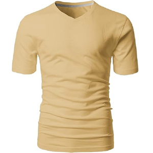 เสื้อยืดแขนสั้นของผู้ชายทรงปกติคอวีสีเนยปรับแต่งได้ตาม100% - Product Image 3