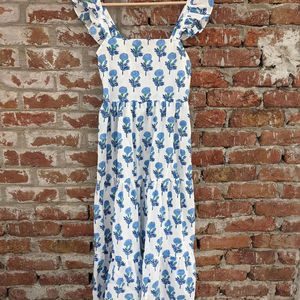 Robe en coton indien imprimé bloc à la main 100% robe longue en coton avec broderie florale tuniques à col carré - Product Image 1