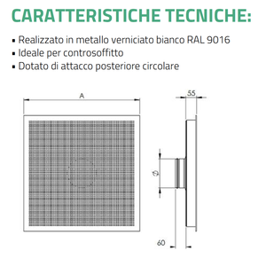 Diffuseur en métal blanc peint Tecnosystemi avec écran perforé et plénum de connexion arrière circulaire - Product Image 4