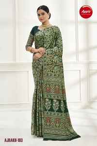 Elegante sari con estampado de Ajrakh en tela de crape japonesa Premium Diseño tradicional y vibrante para ocasiones festivas e informales - Product Image 6