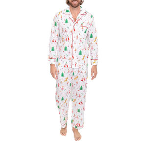 Wholesale Superior Quality Men Sleepware 2-Piece Polyester Cotton Satin Casual <b>Pajama</b> Set Lightweight Breathable Summer - Product Image 2