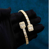 Bracelet manchette en argent sterling 925 avec diamants baguette VVS, style hip-hop, pour femme, idéal pour les fêtes, livraison directe
