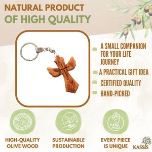 Handmade Eco-Friendly Olive Wood Light Cross Angel Keychain Christian Religious Gift <b>Key</b> <b>Ring</b> Made in Bethlehem - Product Image 2