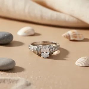 Bague ajustable pour femme Art Palace en argent avec zircon cubique taille ovale, tendance, plaqué rhodium, certifiée par un tiers, cadeau - Product Image 3