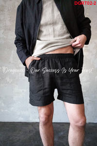 Short de base en lin tissé 3D pour hommes, vêtements de loisirs noirs décontractés, taille élastique, poches amples - Product Image 3