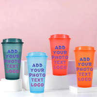 Gobelet à café en plastique coloré avec paillettes et couvercle, 16 oz, gobelet réutilisable personnalisé avec logo pour café froid, boissons glacées, cadeau de fête