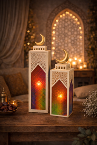 Lanterne islamique en métal doré de qualité supérieure avec des découpes complexes, lumière LED chaude, décoration de maison de luxe, cadeau de fête - Product Image 5