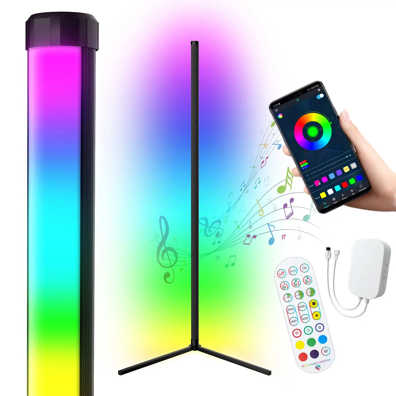 تطبيق ذكي جديد للصوت عن بعد بألوان من الألومنيوم USB قابل للتقسيم يضيء زاوية ضوء أرضي قائم للعطلات