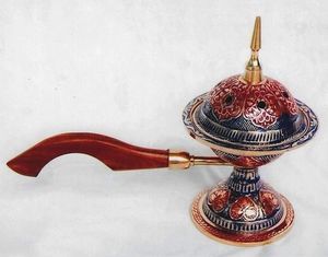 Article religieux Diffuseur de parfums Brûleur d'encens en laiton pur poli brillant avec poignées Festival Mariage Décor Artisanat - Product Image 4