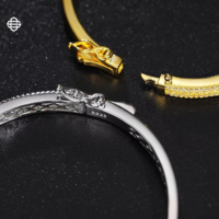Bracelet jonc fin Hiphop minimaliste en moissanite, plaqué or et argent sterling 925, accessoire de luxe unisexe pour soirée