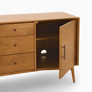 Aparador Selena de mediados de siglo en madera maciza de teca con <span class=keywords><strong>3</strong></span> cajones <span class=keywords><strong>2</strong></span> puertas y acabado marrón brillante. - Product Image 6