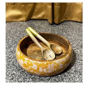 Ensaladera de madera de mango de 7x3 pulgadas hecha a mano de alta calidad hecha en la India con cuchara de resina epoxi pulida, decoración de aperitivos - Product Image 5