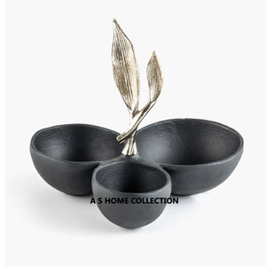 3 niveles completo negro decorativo metal forma redonda elegante hoja diseño dorado mango ensalada y tuerca tazón - Product Image 1