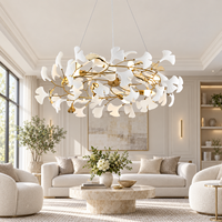 Lustre moderne en forme de feuille de ginkgo dorée, luminaire suspendu en verre blanc pour salon, chambre et salle à manger, décoration de luxe.