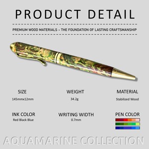 Collection aigue-marine: stylo à bille artisanal avec cadeau de remise des diplômes de retraite en résine vert-rouge-bleu fabriqué au VietNam - Product Image 2