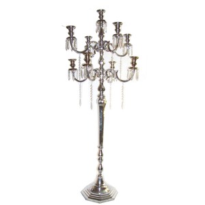 Décoration de mariage chaude et attrayante grand candélabre de sol avec goutte de cristal suspendue nouveauté candélabre en cristal à 9 bras - Product Image 1