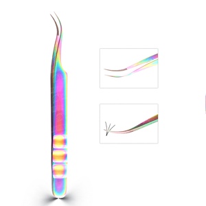 Outils de maquillage professionnels, pinces à cils en acier inoxydable, couleur arc-en-ciel, semi-courbées, nouveau design, pinces à cils - Product Image 1