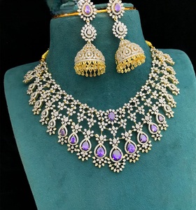 Magnifique Parure de Collier et Boucles d'Oreilles de Luxe en Laiton Plaqué Or avec Zircon, Finition GJ, pour Mariage, Fiançailles et Soirée - Product Image 2