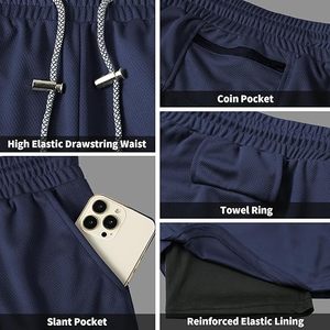Pantalones Cortos Deportivos 2 en 1 de Poliéster de Secado Rápido para Hombre, Compresión para Exteriores, Ajustados, para Correr, con Estampado por Sublimación - Product Image 4