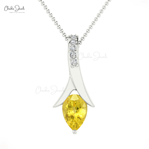 Nouvelle vente chaude 2026, saphir jaune naturel de 6x4 mm, taille poire, et pavé de diamants, pendentif en or fin 14 carats, collier personnalisé pour femmes - Product Image 3