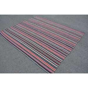 Turkish Large Rug 8.2x6.9 ft, Vintage Kilim <b>Red</b> Plants & trees <b>Wool</b> Rug - Product Image 2