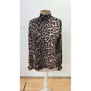 Blusa de Punto Suprem con Cuello Alto y Manga Larga con Estampado de Leopardo para Mujer de Jane's, Corte Regular, Estilo Casual para Uso Diario - Product Image 3