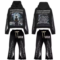 Ensemble de survêtement évasé personnalisé pour homme, grande taille, hiver, streetwear, avec sweat à capuche 3D et pantalon de jogging à ourlet brut et motif graphique