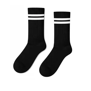 Customizable Logo <b>Black</b> Sports <b>Socks</b> Double <b>White</b> <b>Stripe</b> Pattern Digital Printed Anti-Bacterial Sweat Features for Autumn Season - Product Image 1