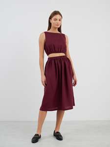 Summer Wear Top Solid Pattern Women Fitted Maroon Western Solid Printed Relaxed Sleeveless Halter Neck Linen Available Big Size - Product Image 3