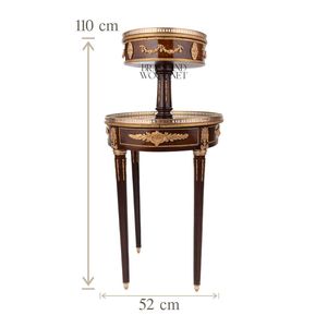 Mesa Auxiliar Redonda de Madera de Lujo con Compartimentos de Almacenamiento Ocultos de Terciopelo y Detalles Ornamentales de Latón Dorado para Interiores Clásicos - Product Image 4