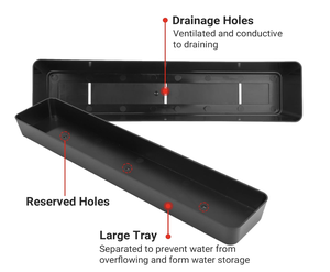 Hình chữ nhật màu đen trồng hộp với lỗ thoát nước và khay, thảo mộc succulents hoa nồi Nhựa - Product Image 5