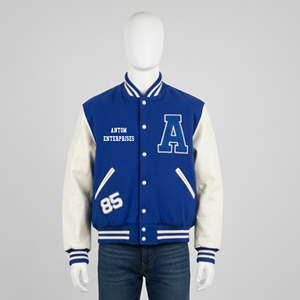 Chaqueta Universitaria para Hombre, Color Beige en el Cuerpo, Mangas Lisas de Punto Acanalado, Logotipo Frontal Personalizado, Transpirable, Resistente al Viento, Acolchada - Product Image 1