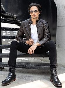 Veste en cuir de vache véritable pour homme, automne-hiver, avec col montant, logo sur le devant - Haute qualité, écologique, respirante, personnalisable - Product Image 2