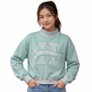 Ladies Raw Edge Mock Neck <b>Sweatshirt</b> <b>Vintage</b> <b>Oversized</b> Letter Print Long Sleeve Loose Crewneck <b>Sweatshirt</b> Wholesale - Product Image 1