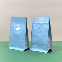 Sacs à café arabica bleu avec valve, 8oz, 12oz, 16oz, pochette à fond plat en aluminium avec fermeture éclair