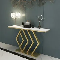 Mesa Consola de Metal Dorado de Lujo con Tapa de Mármol, Mesa de Acento Moderna para Sala de Estar, Dormitorio, Hotel, Decoración del Hogar, Ecológica