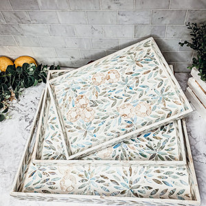 Plateau élégant d'incrustation de nacre plateau de service en os plateau décoratif de luxe haut de gamme design artistique pour servir - Product Image 2