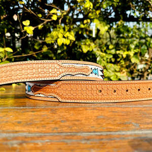 Ceinture Western Classique de Luxe Unisexe en Cuir Véritable Pleine Fleur Importé d'Argentine avec Motif Couronne Brodé Perlé et Boucle en Laiton - Product Image 6