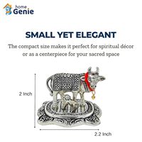 HOME GENIE Statue de vache et veau Kamdhenu en argent | Symbole hindou sacré de prospérité et d'abondance Pièce maîtresse décorative artisanale