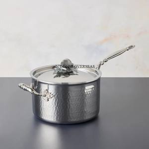 Art Créatif Moderne Aspect Fantaisie Argent Brillant Métal Poli Fait Forme Ronde Texture Martelée Ruffoni Casserole Fournitures de Cuisine - Product Image 1