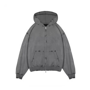 เสื้อฮู้ดซิปผู้ชาย คุณภาพพรีเมียม แบบสั่งทำพิเศษ ทรงโอเวอร์ไซส์ ไหล่ตก ล้างสีแบบแอซิดวอช ขาดเซอร์ๆ ผ้าฝ้าย 100% - Product Image 1