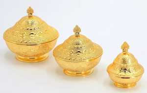 Cuenco de metal chapado en oro con forma de tulipán, plato de aperitivos con cubierta, tazón árabe de fecha, forma redonda, pequeño tamaño - Product Image 3