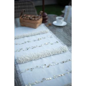 Boho Runner Punch bianco lino fatto a mano in oro tovaglia bohémien - Product Image 3