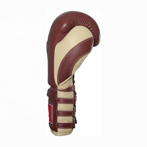 Guantes de boxeo de entrenamiento de combate personalizados profesionales Guantes de boxeo de cuero real con cordones - Product Image 2