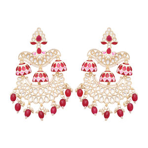 Pendientes Kundan, Pendientes Chandbali Kundan, Pendientes Pearl Delights, Pendientes tradicionales, Ropa de fiesta, Regalo de pendientes para mujeres. - Product Image 3